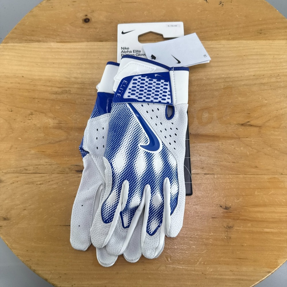 Nike Alpha Huarache Elite Baseball Batting Gloves Mens Size XL White Blue NEW